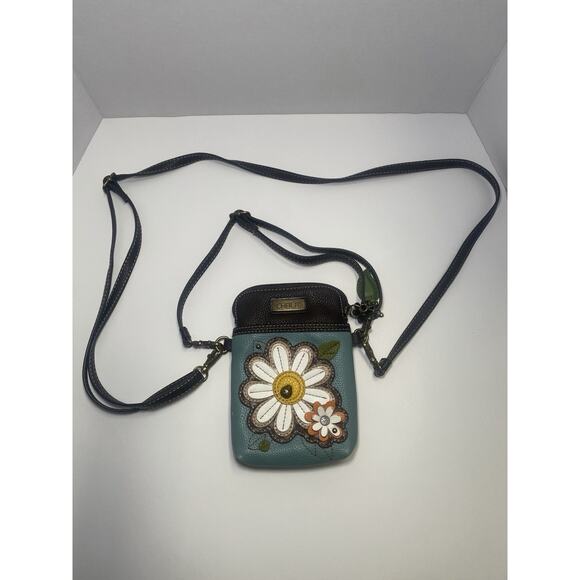 Chala crossbody purse ! FLOWER! Cell Phone Holder! Blue/Turquoise - Picture 1 of 10